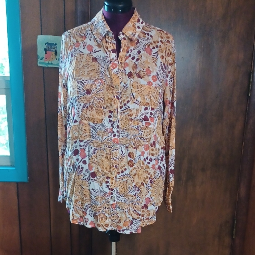 Anthropologie Pilcro Women's Floral Oversize Longsleeve Blouse Size M